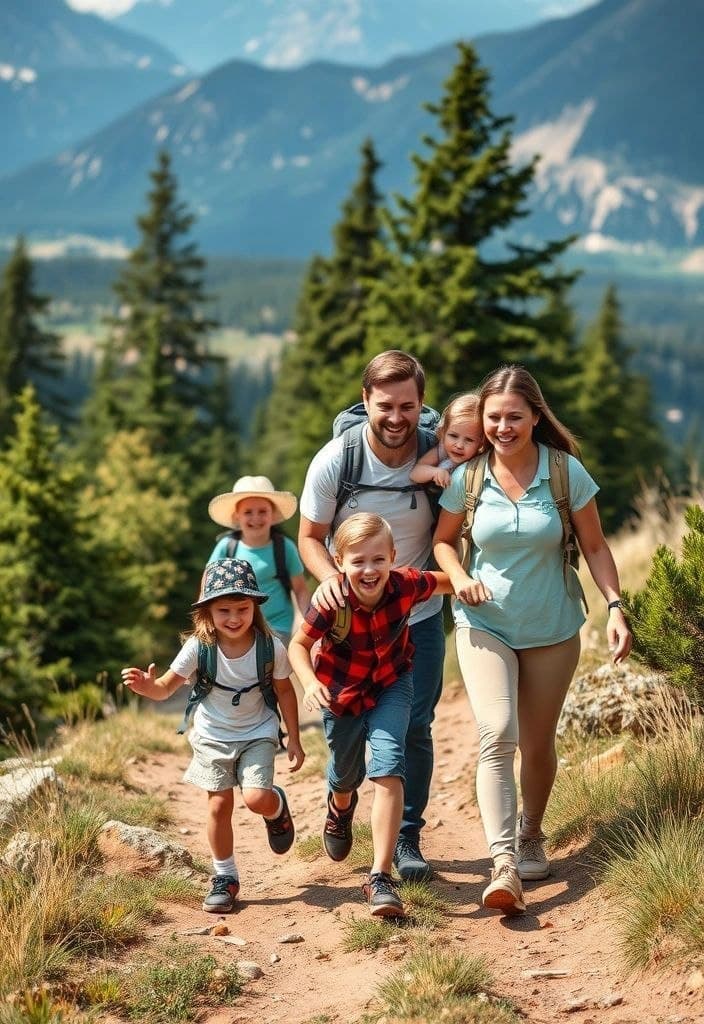A family hiking on a mountain trail